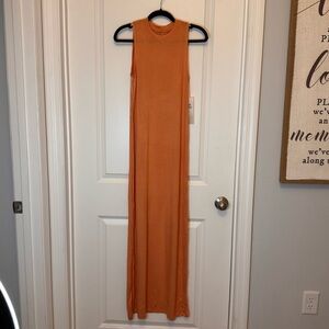 Mono B Orange crew neck Sheath Maxi Dress
